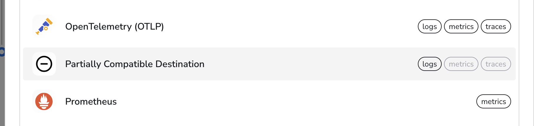 Bindplane - docs - Partially Incompatible Destination