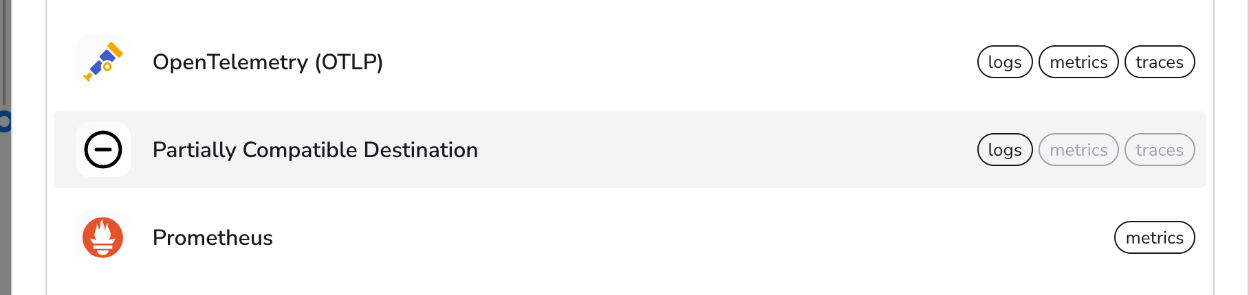 Bindplane - docs - Partially Incompatible Destination
